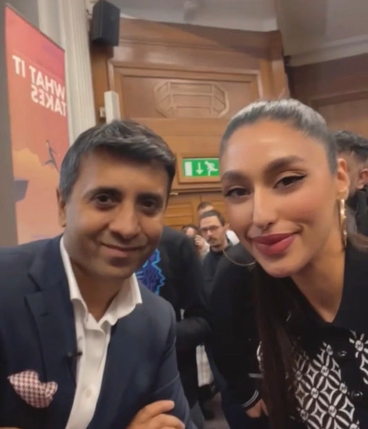 Zahra Karim with Tej Lalvani at the University of Westminster in February 2023