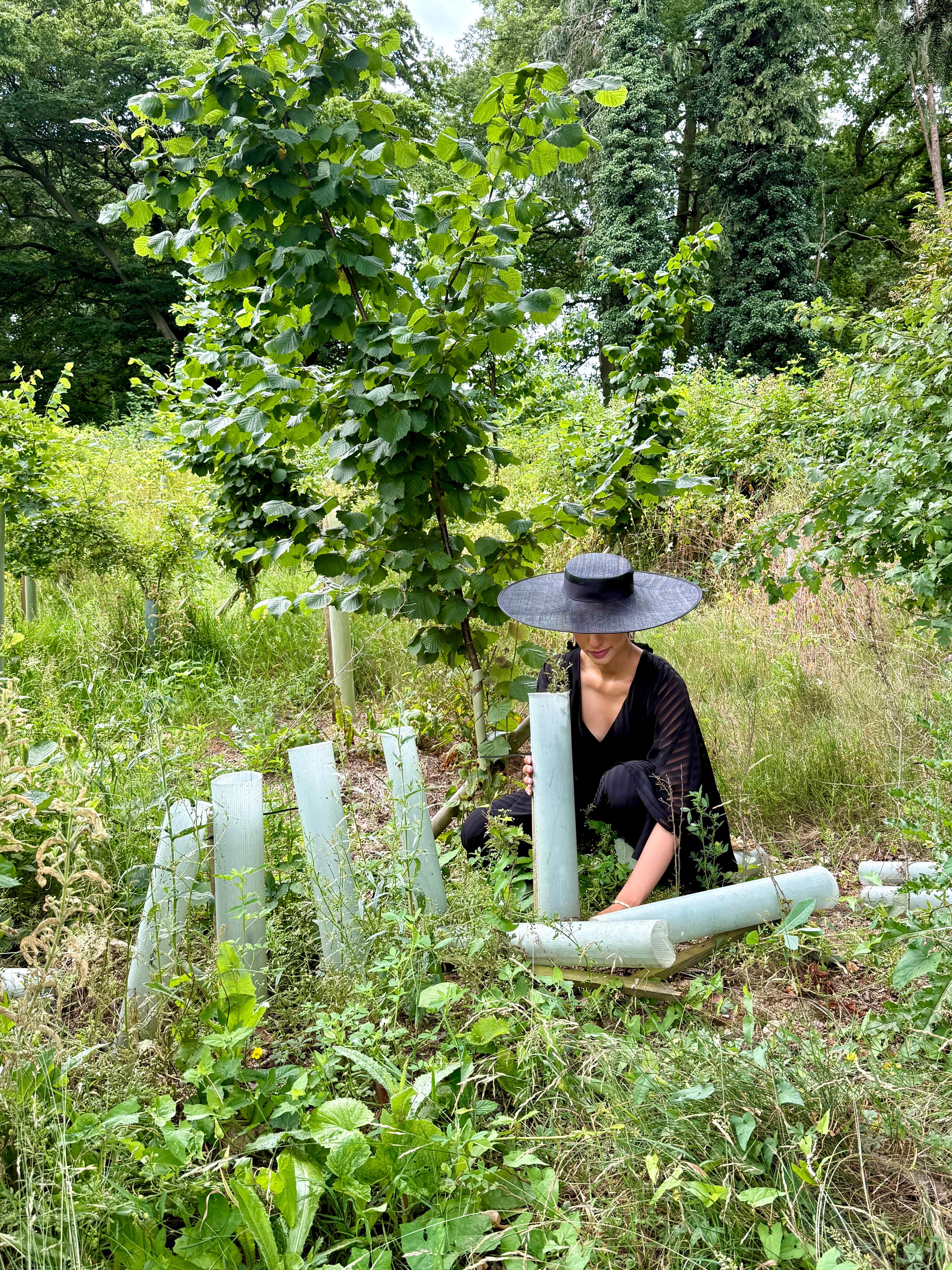 Founder planting a young tree, Exotic Skn Foundation.