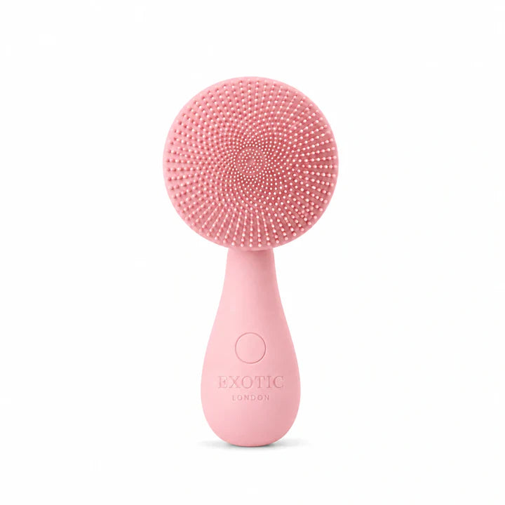 Dream Skin Cleanser in vibrant signature rose pink with the EXOTIC LONDON mark, front view on white